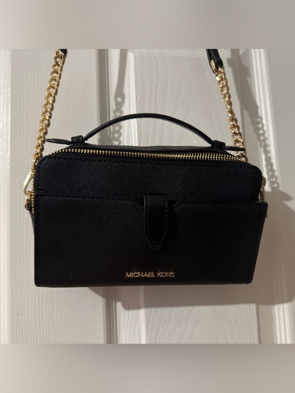 Michael Kors Black Crossbody with Gold Chain Detail